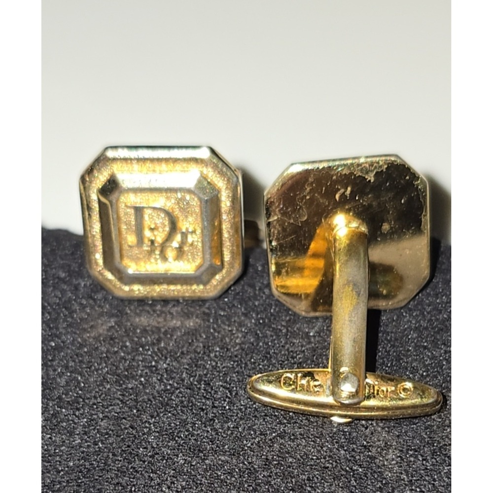 Vintage Christian Dior Gold Logo Cufflinks Octagon Mens‎ Jewelry - Picture 4 of 4